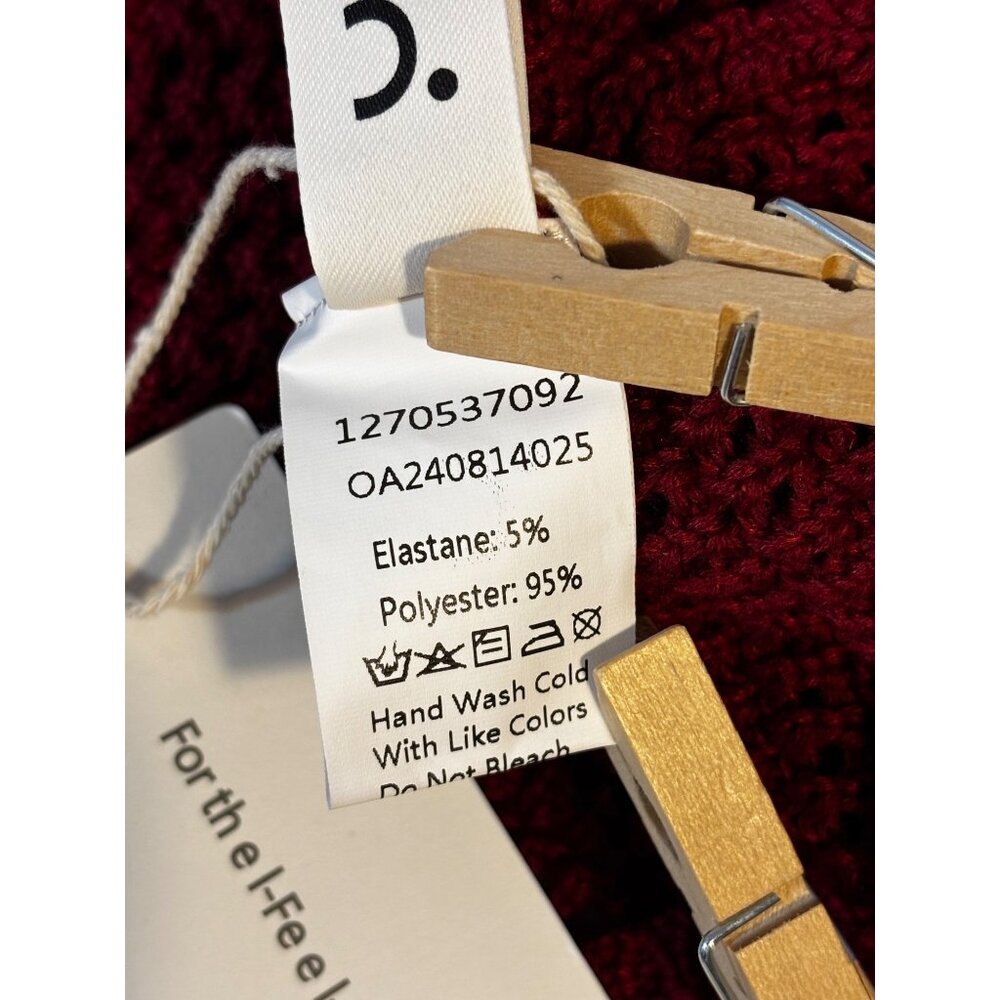Commense Burgundy Knit Sweater Asymmetric Button Folded Collar Women's Medium - Picture 6 of 10